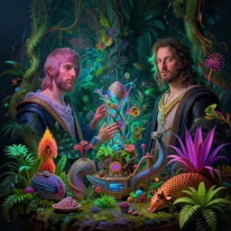 still life by evaristo baschenis, jacopo de barberi, jan davidsz de hem | biopunk, vibrantly lush neon lighting, beautiful volumetric - lighting - style atmosphere, a mystical atmosphere, beautiful detailed, insanely intricate details