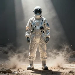 scientist in a biohazard suit, fashion, render, volumetric light, artstation, fine details, digital art, symmetrical, dramatic light, dust in air