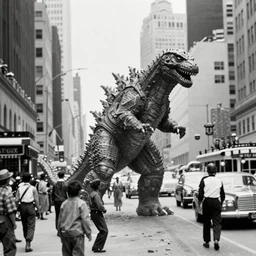 old black and white photo, 1 9 1 3, depicting a kaiju rampaging through the bustling streets of new york city, historical record