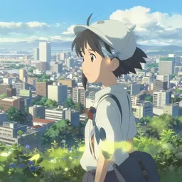 infinitely detailed beautiful!, city bright daylight background dreamy!, anime by shinkai makoto, highly detailed, lonely scenery yet peaceful!!, atmospheric, ambient lighting!