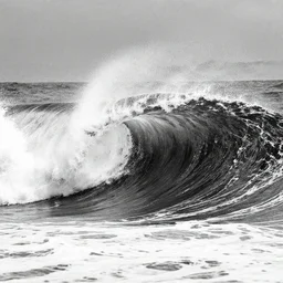 Crashing ocean wave by Moebius, minimalist, detailed, black and white