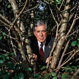 george w bush hiding in a bush in the style of mad magazine