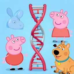 dna in the style of spiderman, peppa pig and scooby doo, digital art, detailed, trending on artstation