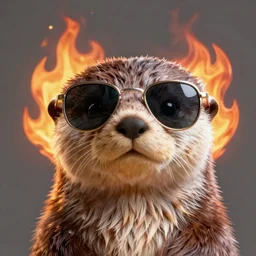 selfie of a cute anthropomorphized otter wearing sunglasses surrounded by flames, fine detailed face, stunning 3 d render inspired art by greg rutkowski and xiang duan and thomas eakes, realistic, highly detailed attributes and atmosphere, dim volumetric cinematic lighting, 8 k octane detailed render, post - processing, masterpiece, vignette, soft focus, vibrant colors