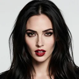 studio portrait headshot of megan fox as a vampire with emo clothing