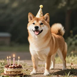 digital drawing of a shiba inu celebrating a birthday