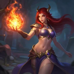 The sorceress casting a fire ball, league of legends, tiny abdomen & inflated hips body, highly detailed HD body and face, digital painting, artstation, concept art, smooth, sharp focus, illustration, ArtStation, art by 1000000% Hearthstone