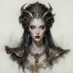 terrifying bust portrait of a beautiful exotic alien queen by travis charest and chris achilleos, an intricate, elegant, highly detailed digital painting, concept art, smooth, sharp focus, mixed media illustrationhyperrealism, extremely hyperdetailed