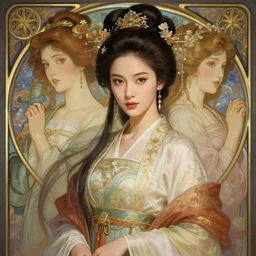 photography of hong kong actress, barbara yung, weng meiling, 翁 美 玲, portrait, dressed as dongfang bubai, deep focus, d & d, fantasy, intricate, elegant, highly detailed, digital painting, artstation, concept art, matte, sharp focus, illustration, hearthstone, art by artgerm and greg rutkowski and alphonse mucha