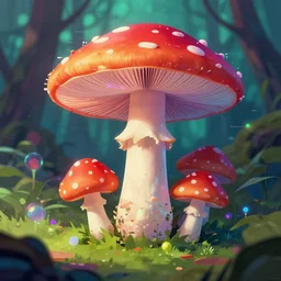 mushroom in the forest, cyberpunk vapor wave glitch wave art, 4 k digital illustration by artgerm, wlop, andrei riabovitchev, marc simonetti, yoshitaka amano, artstation, 8 k resolution, soft focus