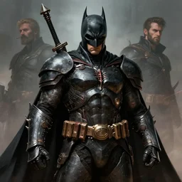 a highly detailed portrait of dark knight as a paladin with futuristic dieselpunk armour, fantasy, by gregory manchess, james gurney, james jean