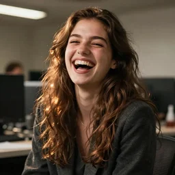 laughting girl at work