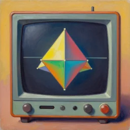 retro electronic monitor displaying amplituhedron. vintage colors. trending on artstation. oil on canvas