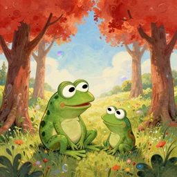 high resolution 4k happiness of pepe love and family worlds of love and joy the of field of eternal fortunes made in abyss design Tony DiTerlizzi ivory dream like storybooks pepe the frog happy alone in a field sitting wholesome soft and warm the value of love a clear prismatic sky, red woods Canopy love, warm ,Luminism, prismatic , fractals , pepe the frog , art in the style of Tony DiTerlizzi , Francisco de Goya and Akihito Tsukushi and Gustave dore and Arnold Lobel