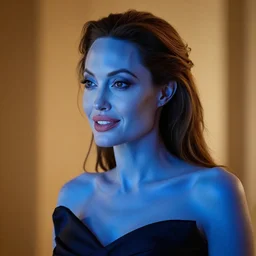 angelina jolie with brandeis blue skin, warm lighting, 8 k