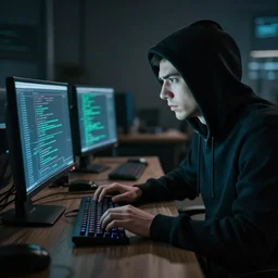 expert hacker on a computer