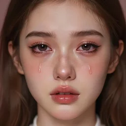 ilyana vyulnika as a young princess in the dark, crying eyes, tears, leaked mascara, lipgloss, portrait, closeup, cute freckles, gloss effects, and exaggerated proportions, digital art by julia razumova and mel milton, trending on artstation, 4 k high quality