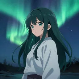 aurora borealis hair anime girl
