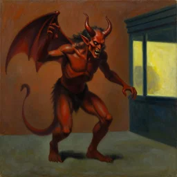 tig notaro summoning a demon, dystopian, pj crook, edward hopper, oil on canvas