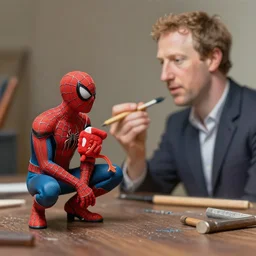 big spider - man paints miniature pavel durov and mark zuckerberg, realism, maximum detail, high quality, depth of field, soft light, proportions, composition, classicism painting,