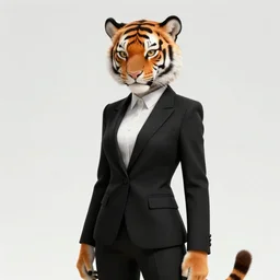 character design portrait of a beatiful anthropomorphic furry tiger girl, wearing a black suits, looking at the camera, 4 k, concept art, by wlop, wenjun lin, watercolor, ilya kuvshinov, artgerm, krenz cushart, pixiv.