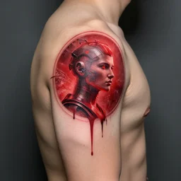 dark matter red tattoo future on a man's body 8K resolution