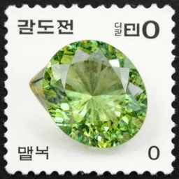 cascade peridot gemstone on korean post stamp