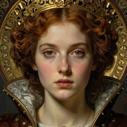 detailed realistic beautiful young medieval queen face portrait by jean delville, gustave dore, zdzisław beksinski and marco mazzoni, art nouveau, symbolist, visionary, gothic, pre - raphaelite, memento mori, horizontal symmetry