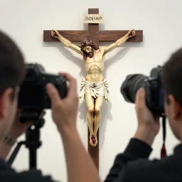 Shooting with a hidden camera the crucifixion of Christ