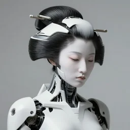 fine art photograph portrait head shot minimal geisha cyborg mech by ilm and bill sienkiewicz and emmanuel shiu, zaha hadid, simplified neo - futuristic armor, ennui pose feminine, studio, mamiya 6 5 mm, iso 4 0 0, f / 5. 6, hyperrealism, studio lighting, high detail, sharp focus, trending artstation, cgsociety