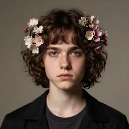 elegant portrait of Eleven from the stranger things by (((Marco Mazzoni ))) marco mazzoni ,dark ,detailed!! ,((((flowers on hair)))) ,portrait,