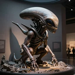 a futuristic alien weapon displayed in a museum