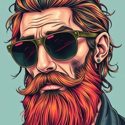 detailed hipster skinny man with sunglasses, long colored beard, dmt, by james gurney + intricate and vibrant work + portrait + trending on artstation + incredible gothic illustration + exquisite detail