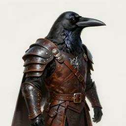a portrait of a crow dressed with a leather armor, by justin gerard and greg rutkowski, digital art, realistic painting, dnd, character design, trending on artstation