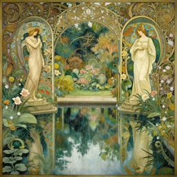 a beautifull intricate garden, reflexions, raindrops, high details by william turner art, greg rutkowski and alphonse mucha, trending on artstation, very very detailed, masterpiece,