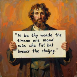 socrates holding a sign with a quote, romantic period, colorful, warm colors, low contrast, modern art