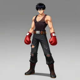 demon hero ,boxing gloves,worn pants ,ArtStation, studio trigger anime,studio trigger style,studio trigger art,CGSociety,full length