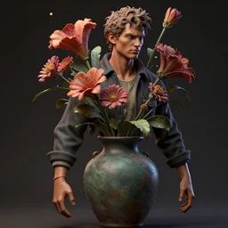 Clothed,worksafe.at CGSociety by WLOP,ilya kuvshinov,krenz cushart,Greg Rutkowski,trending on artstation.Zbrush sculpt colored,Octane render in Maya,Houdini VFX.Close-up vase with flowers.Cinematic dramatic atmosphere,sharp focus,soft volumetric studio lighting.