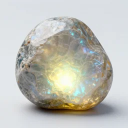 luminous internally glowing iridescent stone, realistic, photorealism, 8 k, octane, volumetric lighting