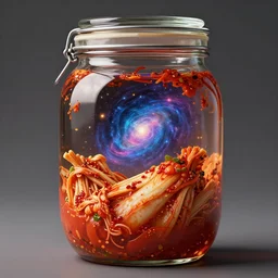 kimchi fermentation creating a new universe inside the jar, 8 k, trending on artstation, highly detailed,