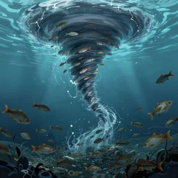tornado made of thousand fishes underwater waterflow illustration artwork cgart trending on artstation by jean giraud many details detailed cinematic