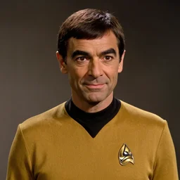 Movie still of Mr. Bean as Spock from Star Trek, direct gaze