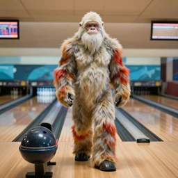 texas man dressed as a yeti, bowling. vray, photorealistic, octane render.