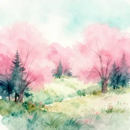 watercolor landscape, pink and teal, high key lighting, trending in pinterest