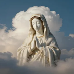 beautiful puffy clouds with tiny white virgin mary face