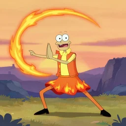 squidward wearing fire nation clothing and practicing firebending outside at susnset, [ [ [ [ [ [ [ [ greg rutkowski ] ] ] ] ] ] ] ]
