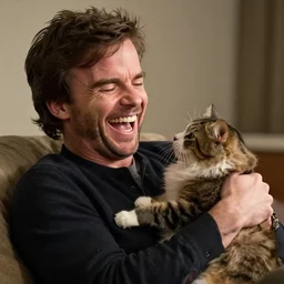 peter dinklage laughing hysterically at a cat,