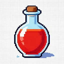 a pixelated pixel art painting of a health potion, by greg rutkowski, 6 4 x 6 4 featured on artstation