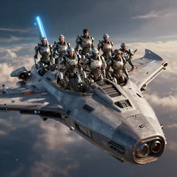 digital art, of a crew of human androids on the bow of a flying ship, octane render, detailed, brawl stars, unreal engine 5, cinema 4 d cinematic, artstation, greg rutkowski