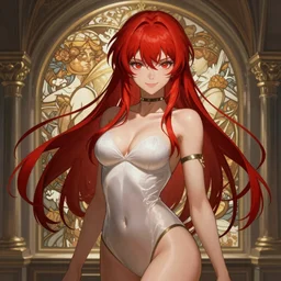 rogue anime girl Makise Kurisu, hourglass slim figure, redahair and attractive features, dungeons and dragons portrait, seductive smile, highly detailed, digital painting, artstation, concept art, sharp focus, illustration, art by artgerm and greg rutkowski and alphonse mucha
